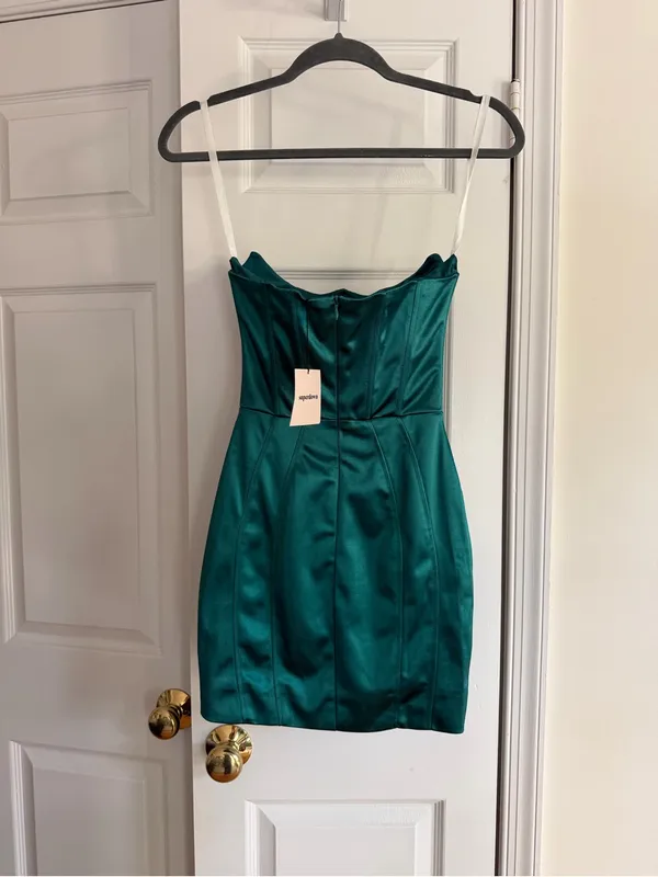 NWT Superdown Revolve Teal Satin Corset Mini Dress XS Homecoming Semi Formal - Image 3