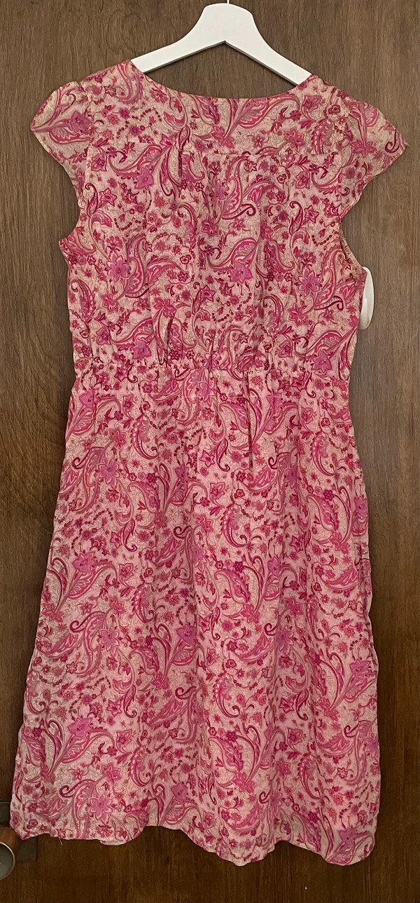 Floral Pink Beige Barbiecore High Waist Cotton Dress, size M - Image 9