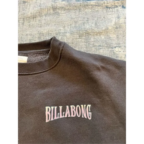 Billabong Dark Charcoal Gray Pink Yellow Name Logo Graphic Sweatshirt S - Image 3