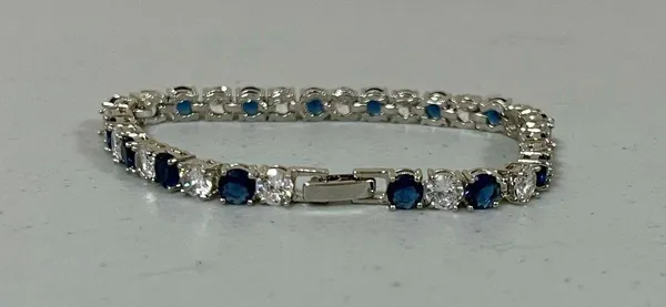 Silver Blue Sapphire Diamond Round Gemstone Tennis Bracelet Jewelry 💙 - Image 3