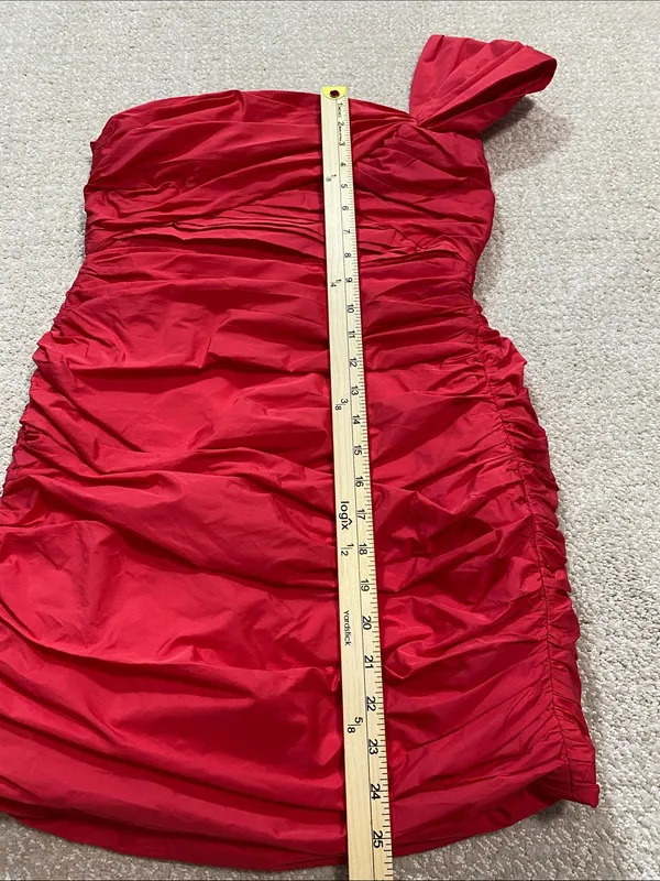Zara Bright Red One-Shoulder Ruched Mini Dress Size S - Image 14