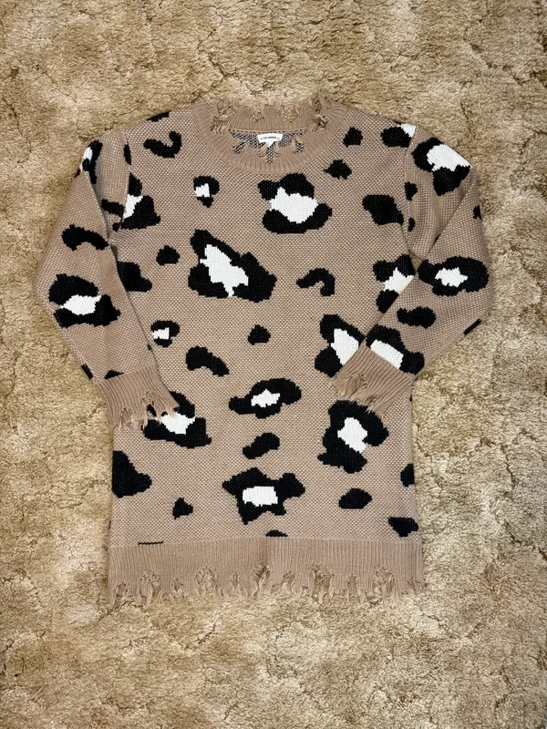 ee:some Leopard Print Distressed Oversized Sweater Tunic M/L - Image 5