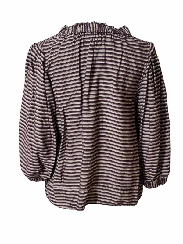 Never a Wallflower burgundy cream striped blouse size M - Image 6