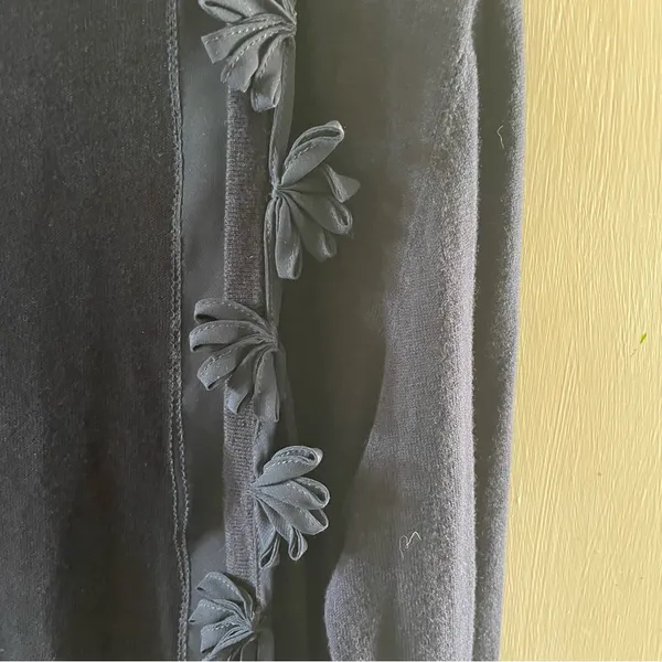 LOFT Dark Blue Open Front‎ Cardigan with Floral Like Accents - Image 2