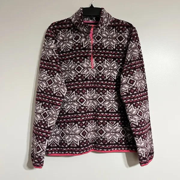 Prince And Fox Sherpa Fleece Pullover Extra Size‎ XL Snowflake Half Zip Pink - Image 2