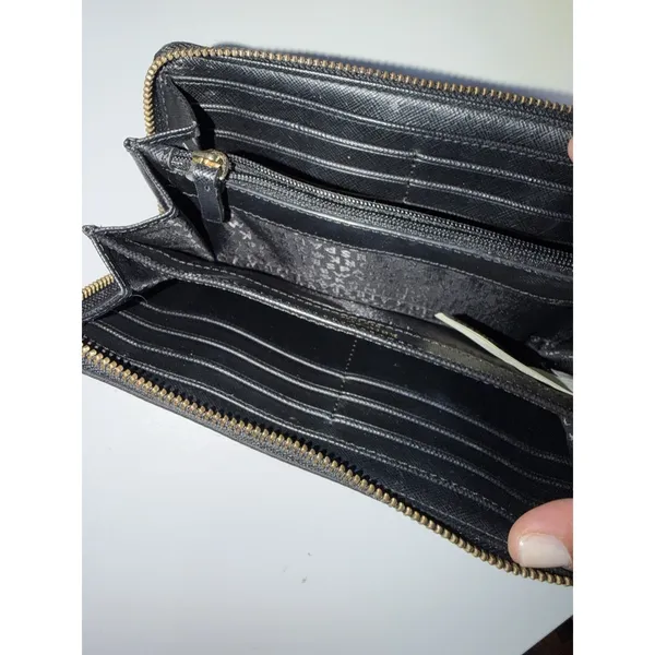 Kate Spade Black Nylon Zip Around Wallet Handbag Purse - Leather Zipper Pull‎ P - Image 5