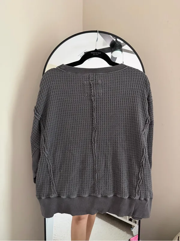 American Eagle Outfitters Charcoal Waffle-Knit Sweater - Image 6