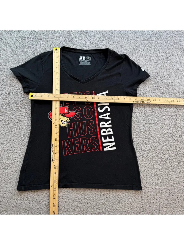 Nebraska Cornhuskers Russell Athletic Women’s Small Black V-Neck Graphic T-Shirt - Image 3