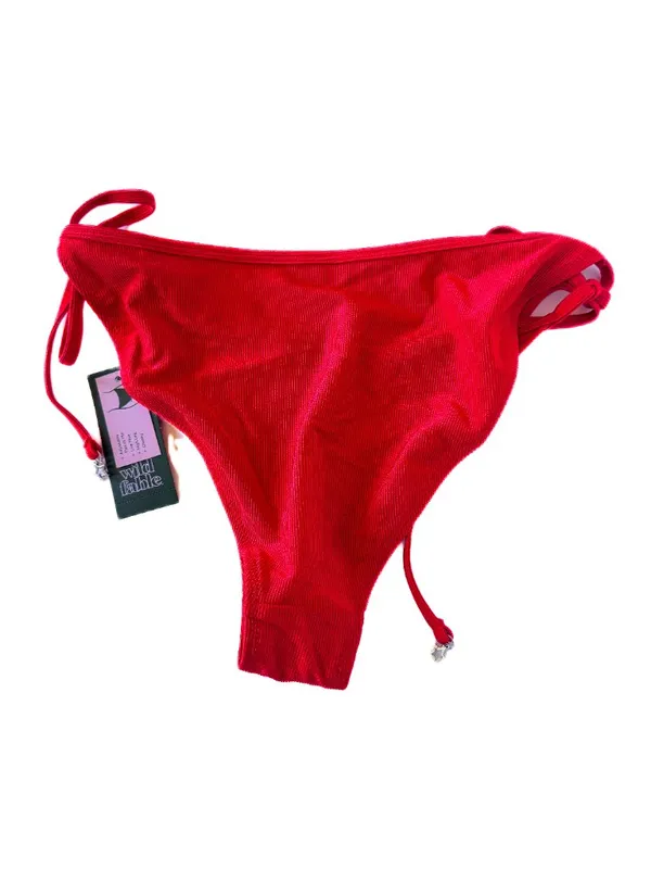 NWT Wild Fable Shiny Star Charm Side Tie String Bikini Bottom Red Small 4-6 - Image 4