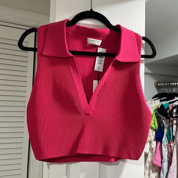 Babaton by Aritzia Sculpt Knit Polo Top Pink XL - Image 2