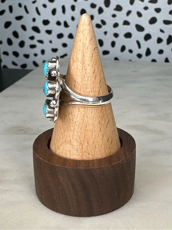 Turquoise Cluster Flower Sterling Silver Ring Size 8 Multi Stone 7 Stone - Image 2