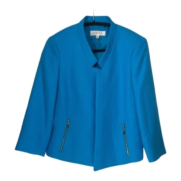 Kasper Blue Textured Open Front‎ Zip Pocket Jacket Size 8 - Image 2