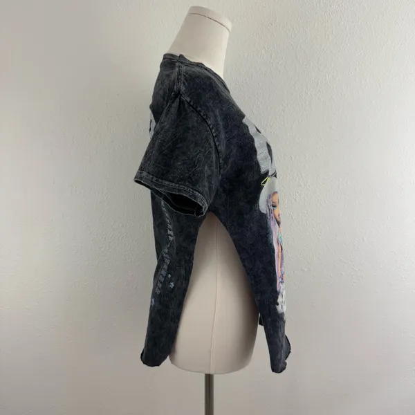 BRATZ Y2K Vibes Dark Grey Acid Wash Reworked Side Slit Angel Dolls Graphic Tee - Image 5