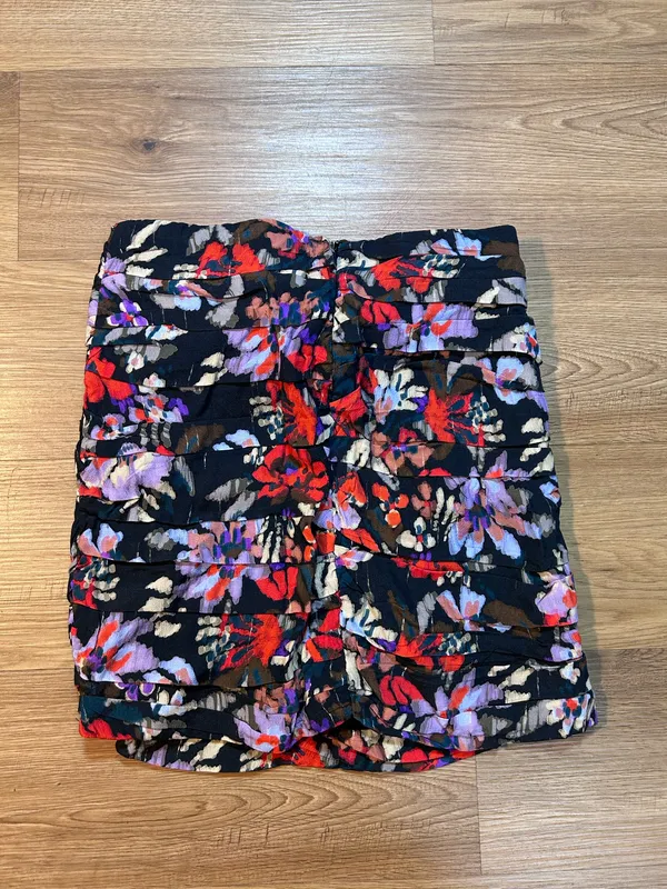 Zara XS Black Multicolor Floral Ruffle Knot Draped High-Waist Mini Skirt - Image 4