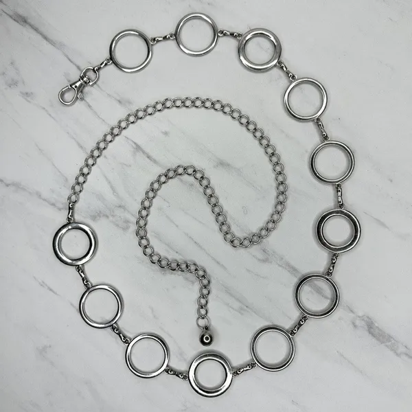Rhinestone Open Hoop Circle Silver Tone Chain Link Belt One Size (OS) ✨ - Image 2
