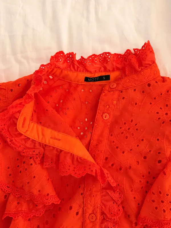 Orange Eyelet Sleeveless Ruffle Blouse - Image 2