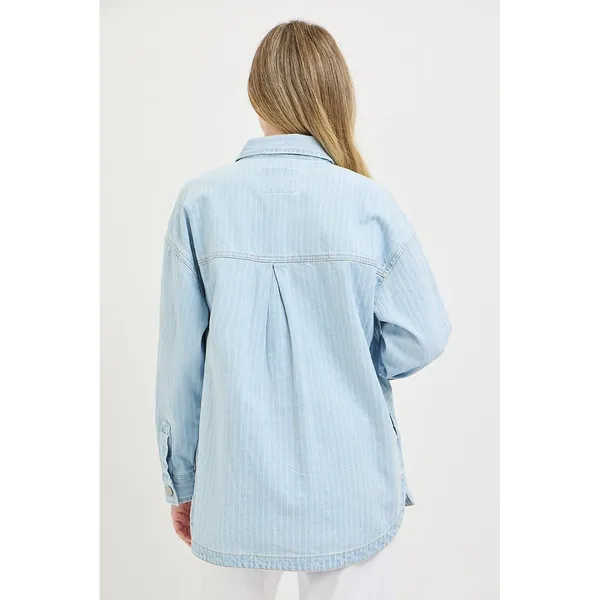 RISEN‎ Oversized Stripe Denim Shaket - Image 5