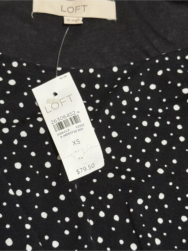 LOFT Womens Polka Dot Faux Wrap Dress Black White Tie Waist Flare XS NWT - Image 5