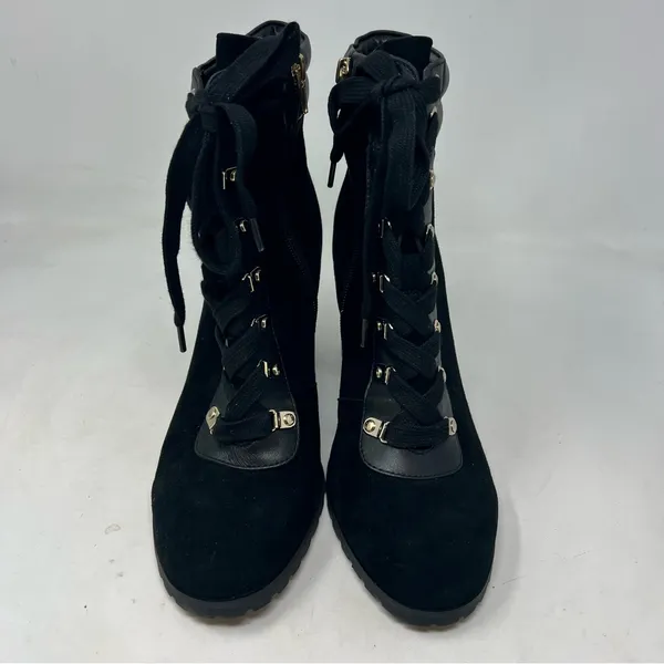 WHBM Becca Combat Boots Womens US 9M Black Suede Lace Up Block Heel - Image 2