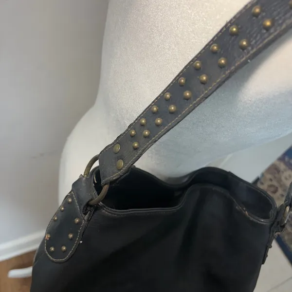 Y2K Black Studded Faux Leather Hobo‎ Shoulder Bag Brass Hardware Western Boho - Image 10