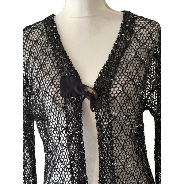 Kaktus Y2k Toggle Closure Lace Knit Open Front Cardigan Front Goth Fairy Sz XL - Image 3