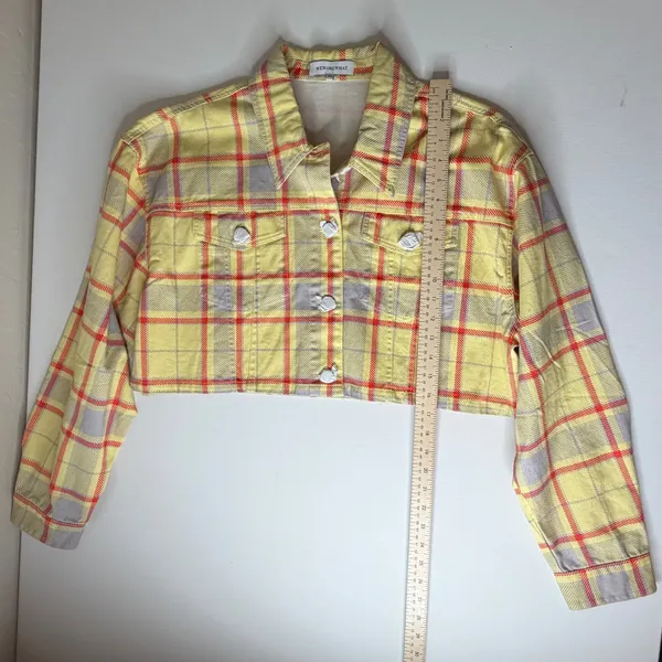 WeWoreWhat Cropped‎ Plaid Denim Jacket Size XS/S Streetwear Y2K Light Academia - Image 12
