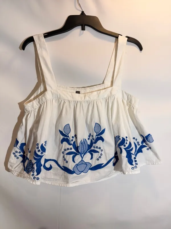 Anthropologie White Cotton Cutwork Embroidered Cropped Scoop Neck Top Size S - Image 2
