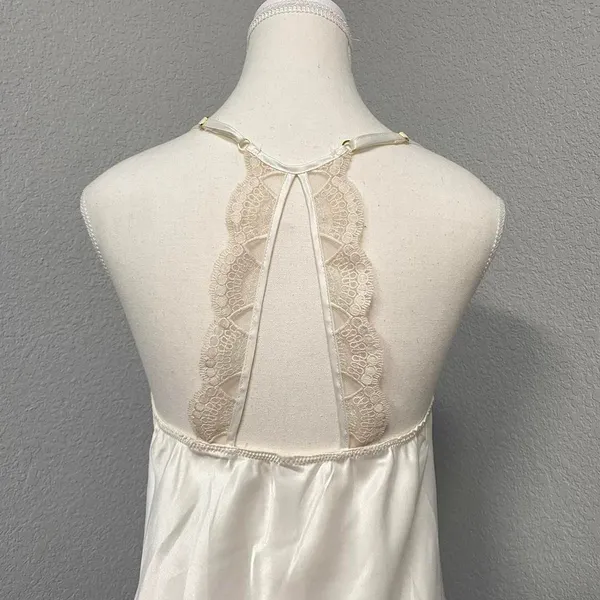 Flora Nikozi White Slip Dress Heart Lace Trim Open Back Flowy Coquette Fairy - Image 4