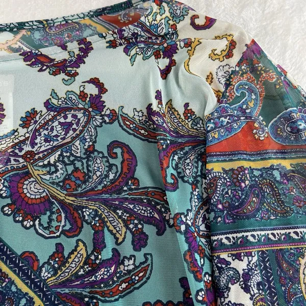 Chicos 3 US XL Overlay Tee Knit Top Multicolor Paisley 3/4 Sleeve Boho Layered‎ - Image 4