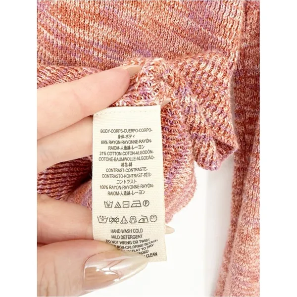 Free‎ People Making Memories Collared Sweater Women's Size L Orange Preppy - Image 8
