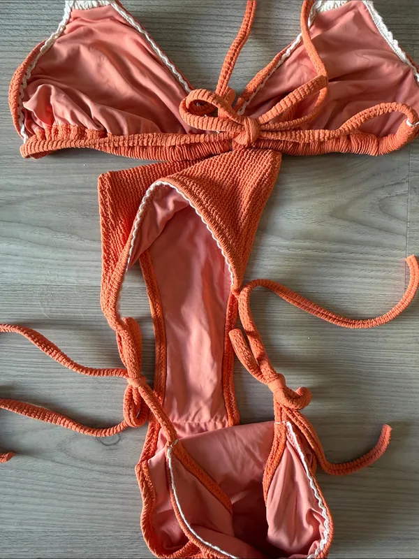 Rhythm Crochet Detail Textured Bikini Orange Size L - Image 5