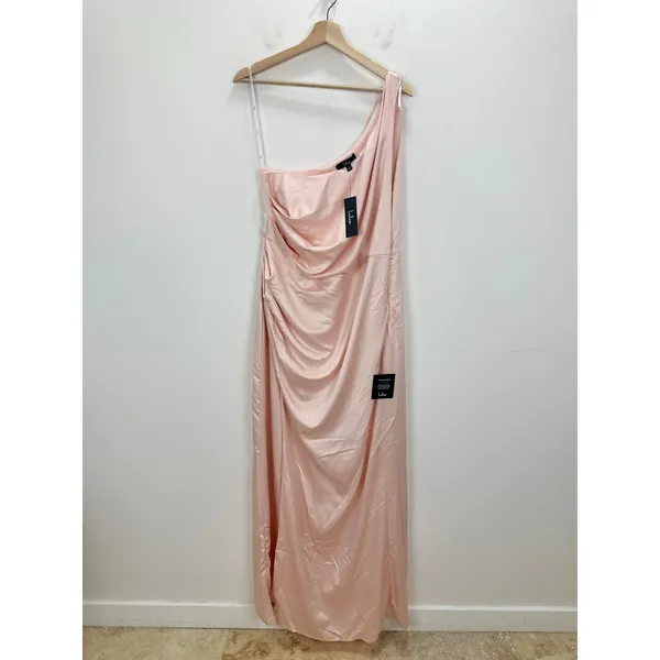 Lulus Dreaming Elegance Blush Pink Satin One Shoulder Maxi Dress Formal 1X NWT - Image 5
