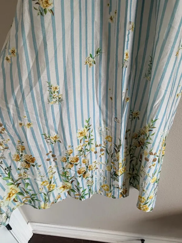 Commence Light Blue Striped Maxi Dress with Yellow Floral Print Small NWT - Image 7