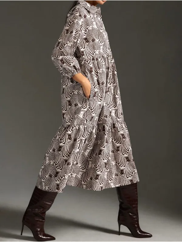 Maeve by Anthropologie | Bettina Tiered Shirt Dress in zebra graphic print - Image 2