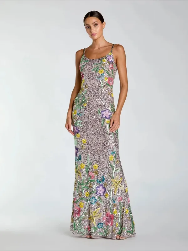Mac Duggal 6151 Silver Embellished Sleeveless Cowl Back Gown sz 0 - Image 3