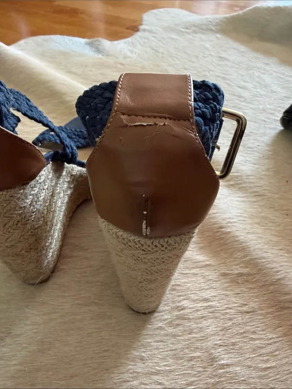Steve Madden Navy Braided Espadrille Wedges with Tan Trim - Image 2