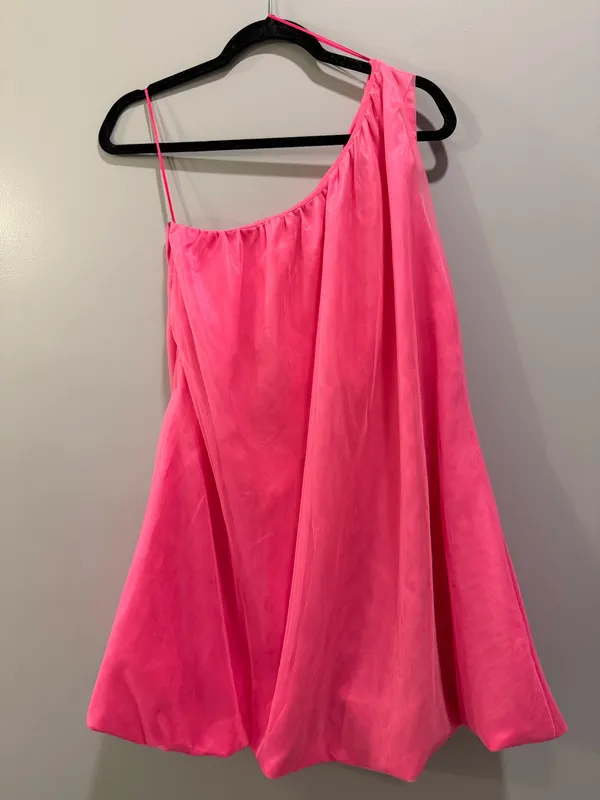 TCEC One Shoulder Bubble Hem Organza Mini Dress Hot Pink - Image 7