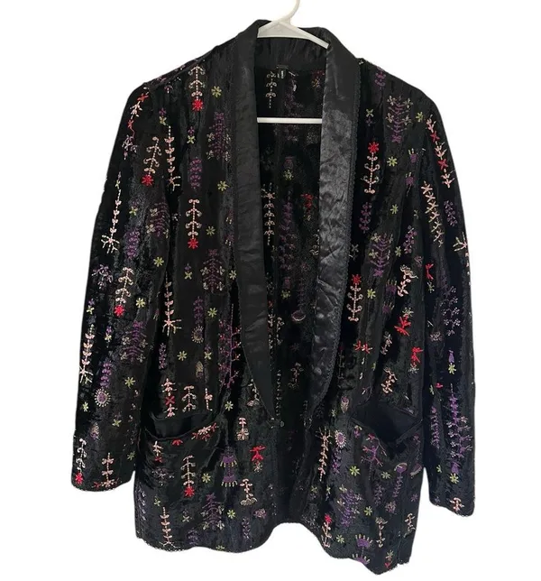 Anthropologie Bl^nk Embroidered Black Blazer Jacket - Image 4