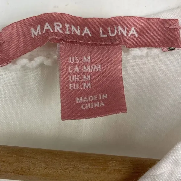 Marina Luna Linen White Crochet Trim Sleeveless Top size Medium - Image 10