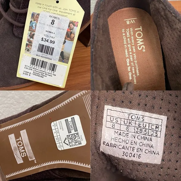 TOMS Women’s Lunata Chocolate Brown Suede/Wool Lace Up Booties Size 8 NWT - Image 16
