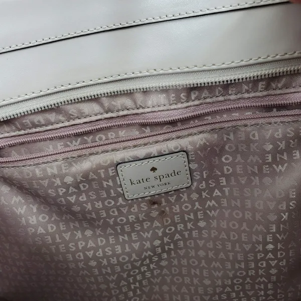 Kate Spade Leather Tote Bag Women L Beige‎ Pink Nude Gold Logo Shoulder Bag AVA - Image 4