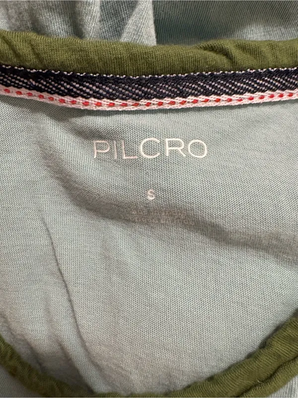 Anthropologie Pilcro Light Aqua Ringer 100% Cotton Tee with Olive Trim - Image 4