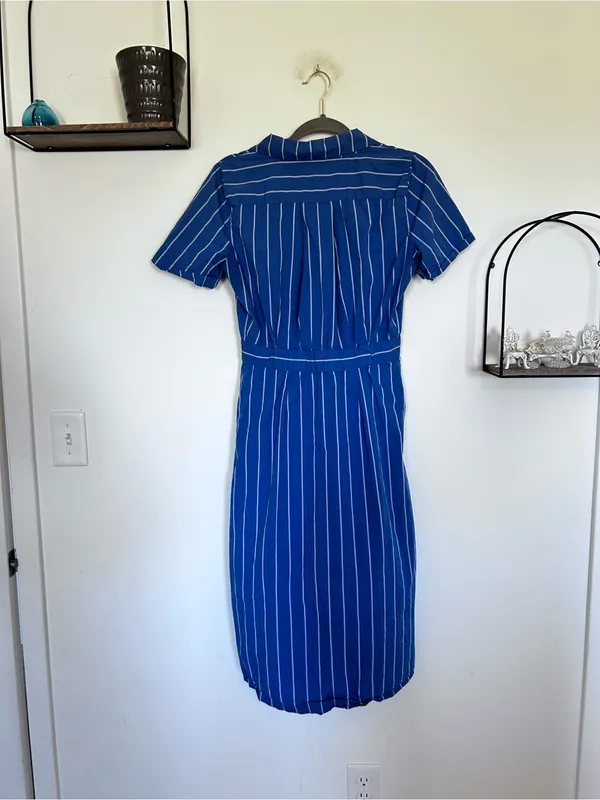 J.Crew Patch Pocket 100% Cotton Poplin Shirt Dress Blue & White Stripe Size 4 - Image 2