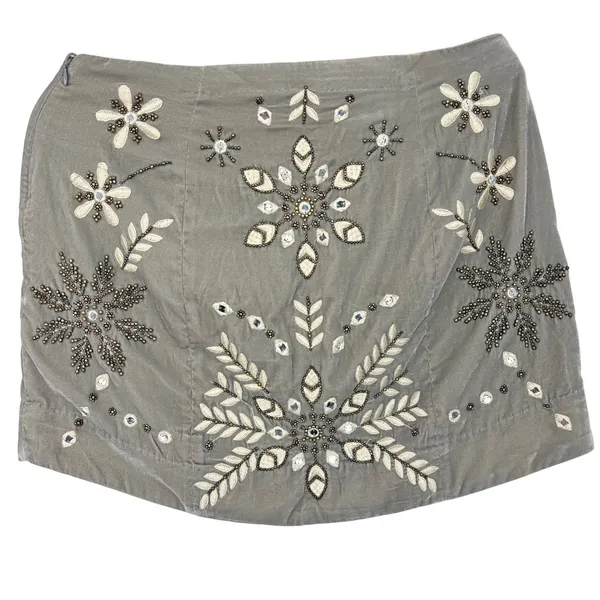 Free People Women Bright Lights Velvet Beaded Mini‎ Skirt 12 Boho Festival Lined - Image 5