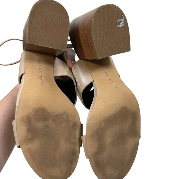 Rebecca Minkoff Nude Leather Block Heel Lace Up Sandals Beige Womens‎ 7.5 M - Image 5