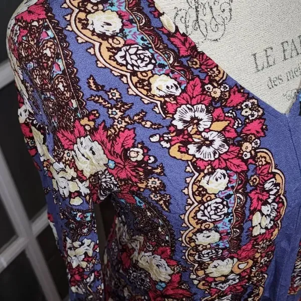 Free People Womens Purple Lovely Dreams Floral Long Sleeve Tunic Top Small‎ - Image 3