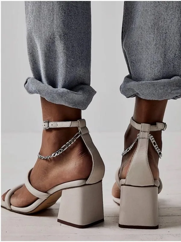 Free People Parker Chain Block Heel Sandals Beige Size 39 US 8.5 - Image 2