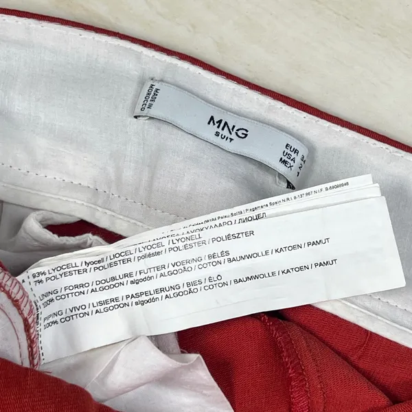 Mango MNG Suit Red Wide Leg High Rise Contrast Stitch Trousers Pants Womens 2 - Image 7