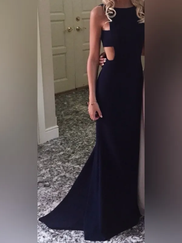 Sherri Hill Navy Blue Cut Out Sides Dress Train Style 50741 Sz 2 Prom Homecoming - Image 8