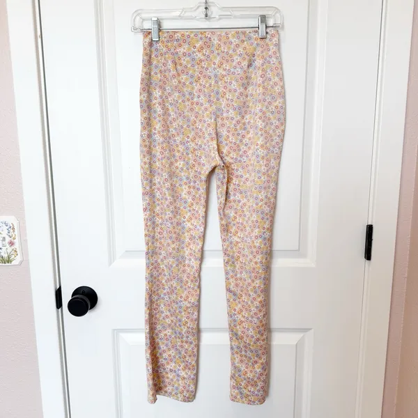 Zara Womens Satin Flare Pants Size Small Festival Hippie Disco Pastel Florals - Image 4